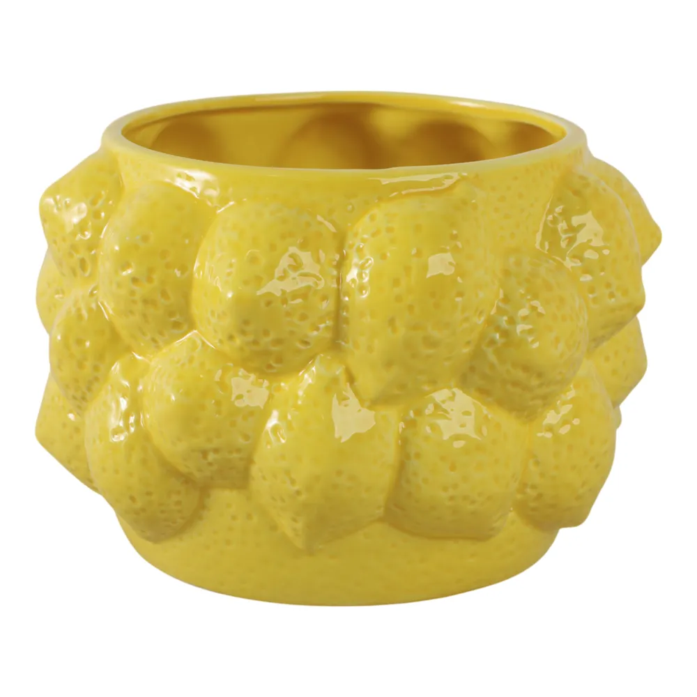 8" LEMONS FLOWER POT, YELLOW