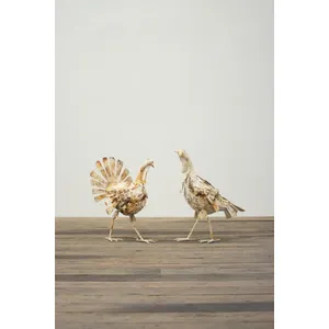 Set of 2 Antique White Metal Turkeys 1