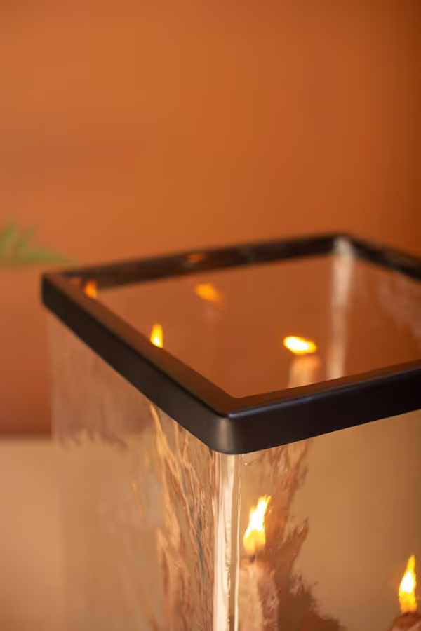 Large Glass Hurricane with a Four Taper Holder Wood Base