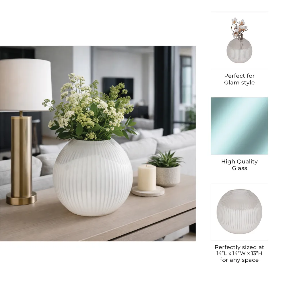 RAMONASHAW WHITE GLASS VASE 13 (IN)