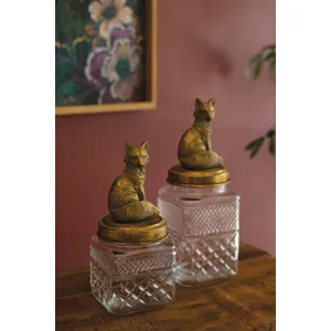 Set of 2 Resin and Glass Fox Canisters 5