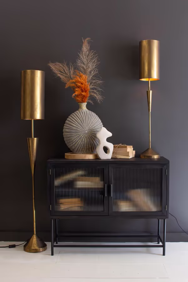 Antique Gold Table Lamp with Metal Barrel Shades