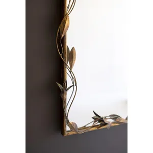 Tall Arched Antique Brass Framed Mirror with Leaves 3