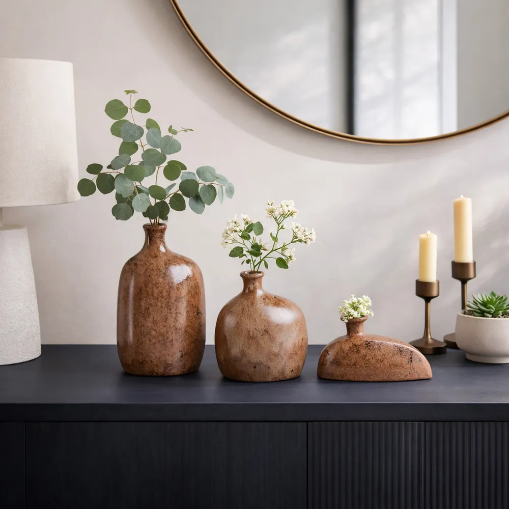 BENTONFIELD SET OF 3 BROWN VASES 9 (IN)