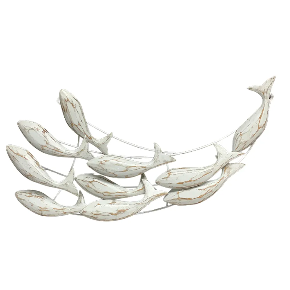 29" WHITE CARVED SCHOOL OF FISH