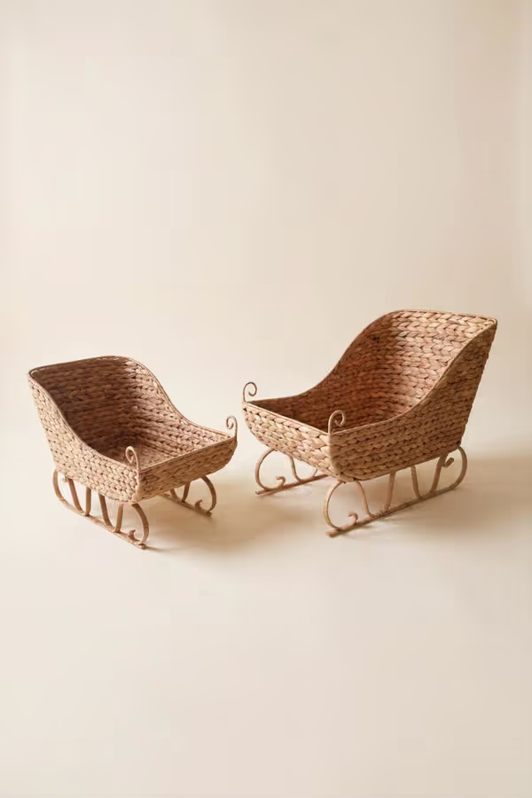Set of 2 Seagrass Christmas Sleighs