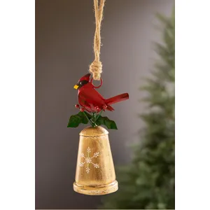 Christmas Bell with Painted Cardinal Bird 2