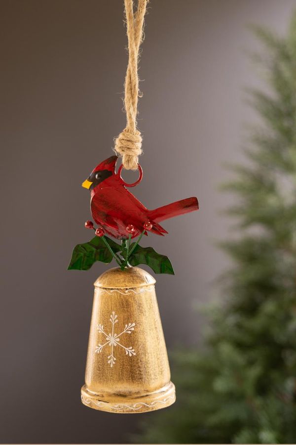 Christmas Bell with Painted Cardinal Bird