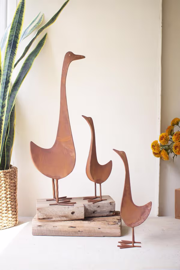 Set of 3 Rustic Metal Geese
