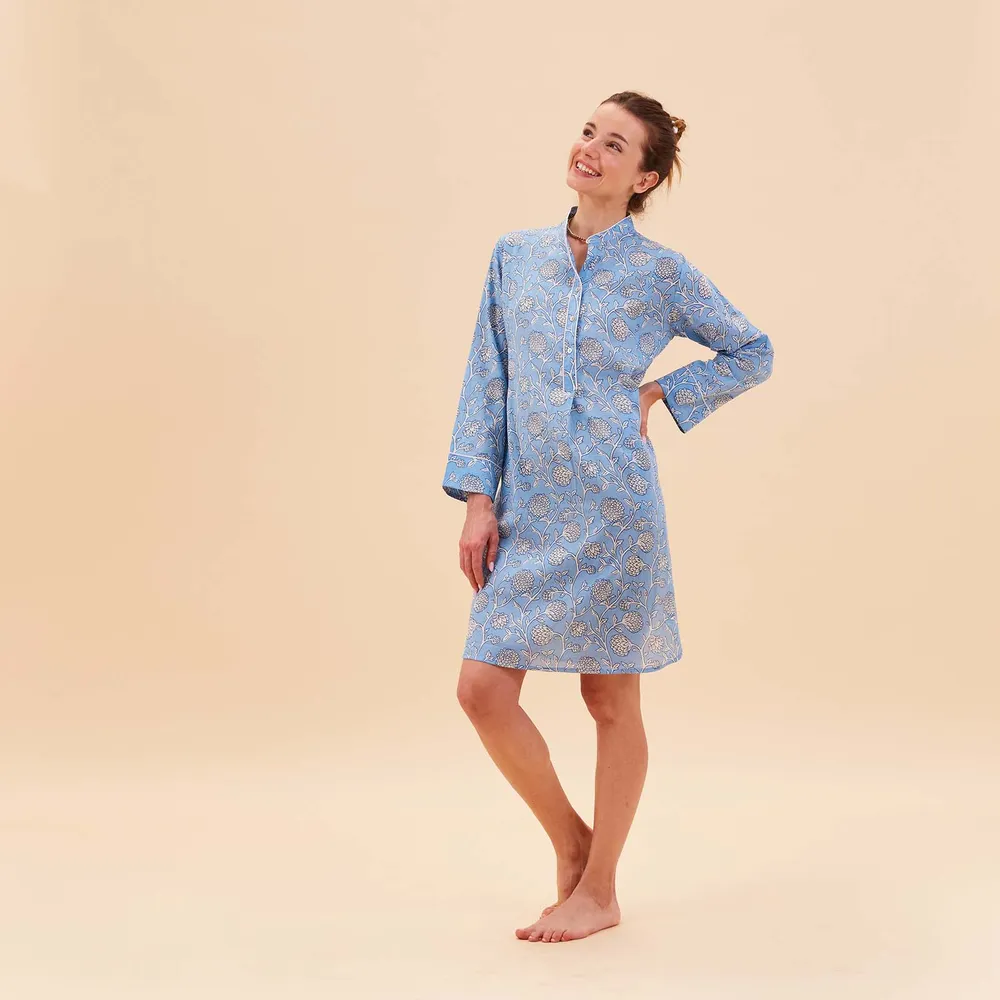 Ainsley Light Blue Cotton Night Shirt