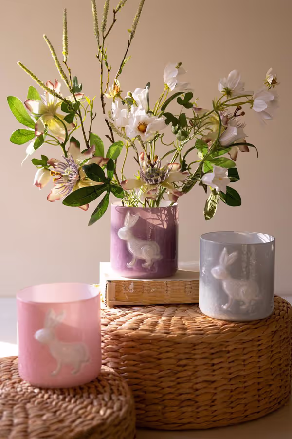 Set of 3 Colored Glass Bunny Vases