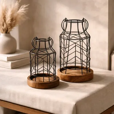 Bottleneck Luminary Lanterns Set of 2 L - 7x7x11in S - 5x5x8in