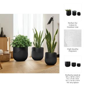 TODDCLIFF SET OF 3 BLACK PLANTER 16 (IN) 10