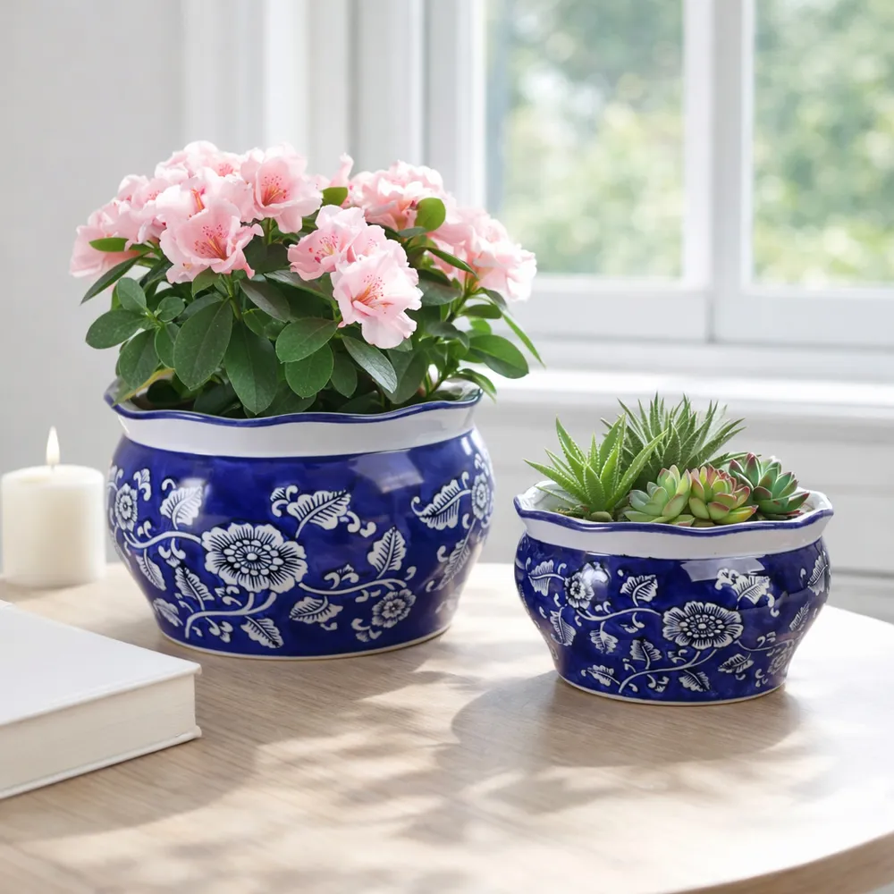 HENLEYDALE SET OF 2 BLUE PLANTER 7 (IN)