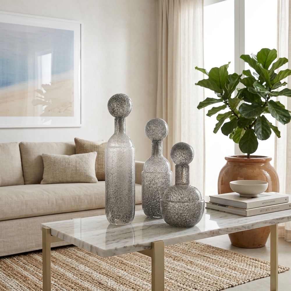 BURTONBURN SET OF 3 GRAY GLASS VASES 18 (IN)