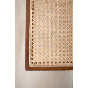 Wood Sofa Table with Woven Cane Detail 3