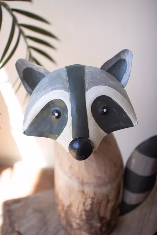 Set of 2 Recycled Wood and Iron Raccoons