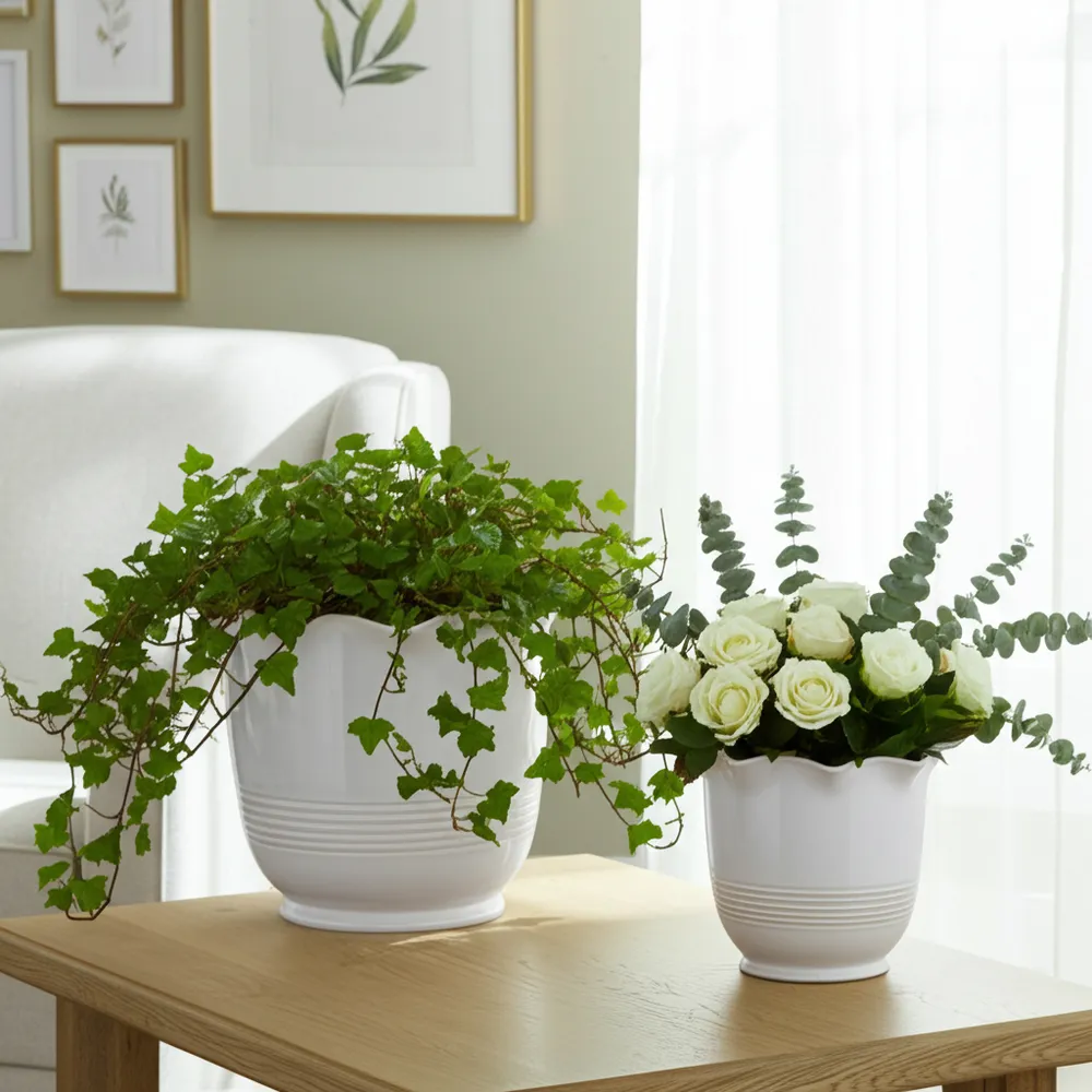 ALECHAVEN SET OF 2 IVORY PLANTER 11 (IN)