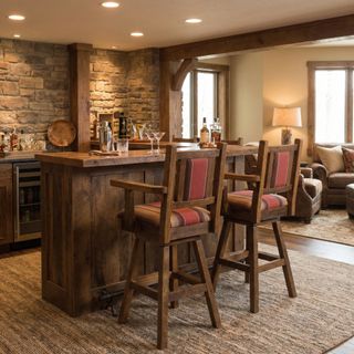 Barnwood Square Swivel Counter Stool with Back and Arms - Upholstered Seat and Back - Upgrade
