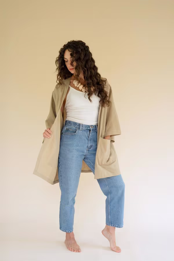 Short Kimono with Front Pockets / Oatmeal