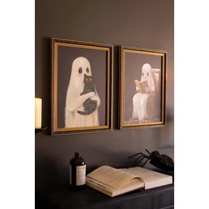 Set of 2 Framed Halloween Ghosts Paintings 2