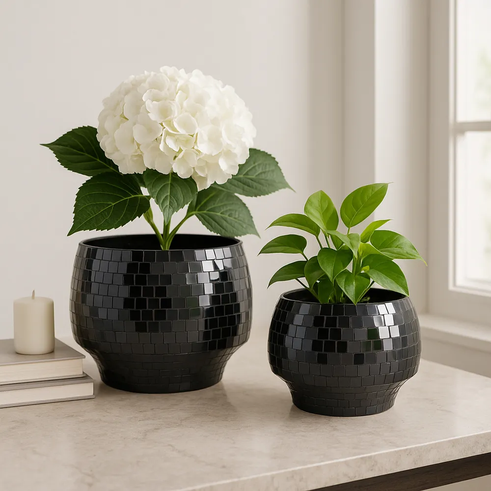 ANTONSHAW SET OF 2 BLACK PLANTER 8 (IN)