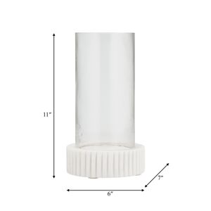 MARBLE, 11"H HURRICANE HOLDER, WHITE KD 8