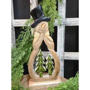 Hollow Snowman W/ Trees 12x5in 1