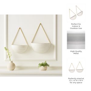S/2 METAL HALF MOON WALL PLANTERS, WHITE 8