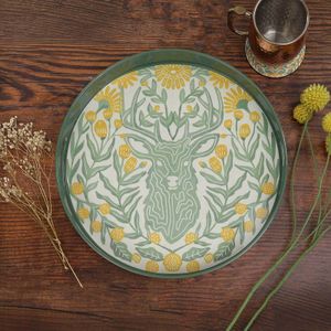 Floral Stag Round Lacquer Serving Tray 3