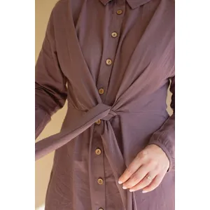 Long-Sleeve Button-Front Dress with Front-Tie Detail / Mulberry 4