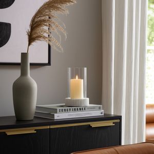 MARBLE, 11"H HURRICANE HOLDER, WHITE KD 10