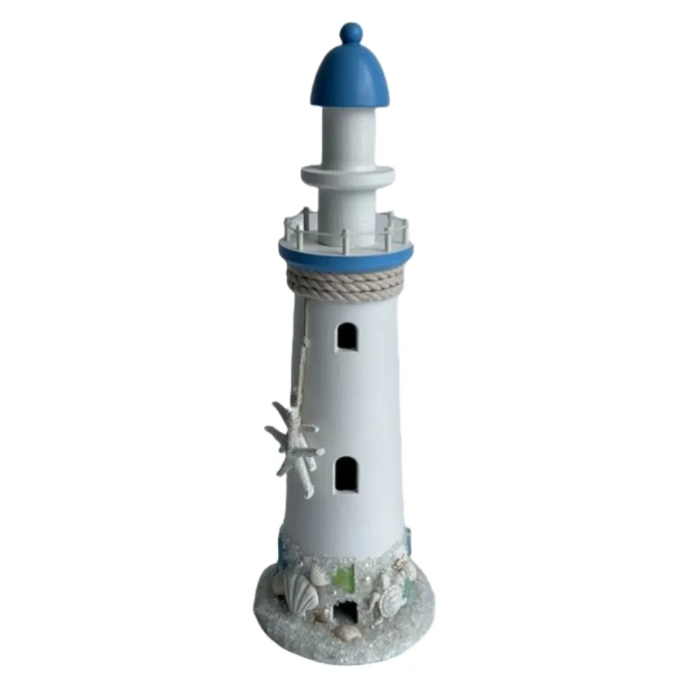 17-3/4" WHITE LIGHTHOUSE WITH BLUE TOP