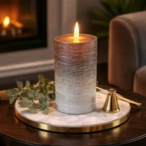 Rustic and Fading Brown & Silver Moving Flame Candle 3x6in 1