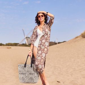 Island Grey Palm Cotton Long Shirt Dress 6