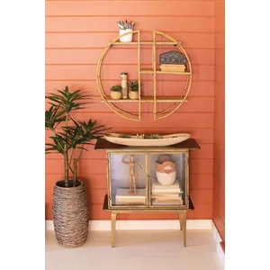 Antique Brass and Glass Two-Door Cabinet 2