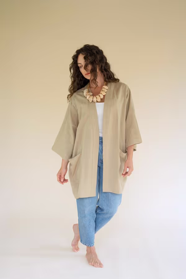 Short Kimono with Front Pockets / Oatmeal