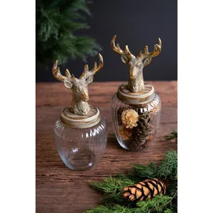 Set of 2 Glass Canisters with Reindeer Tops 1