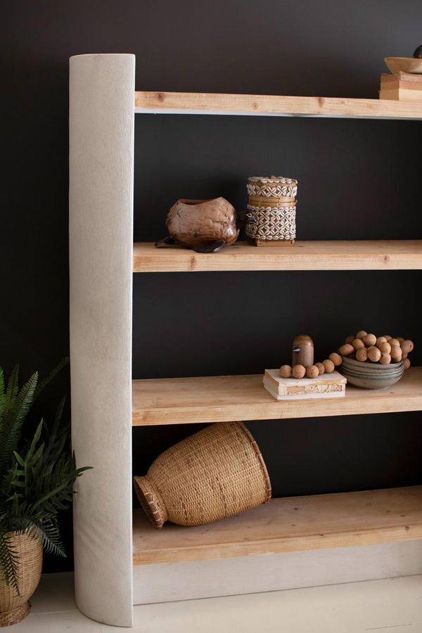 Textured Shelving Unit with Four Wooden Shelves