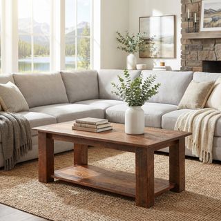 Barnwood Rectangle Coffee Table with Shelf - 48" x 24" - Standard