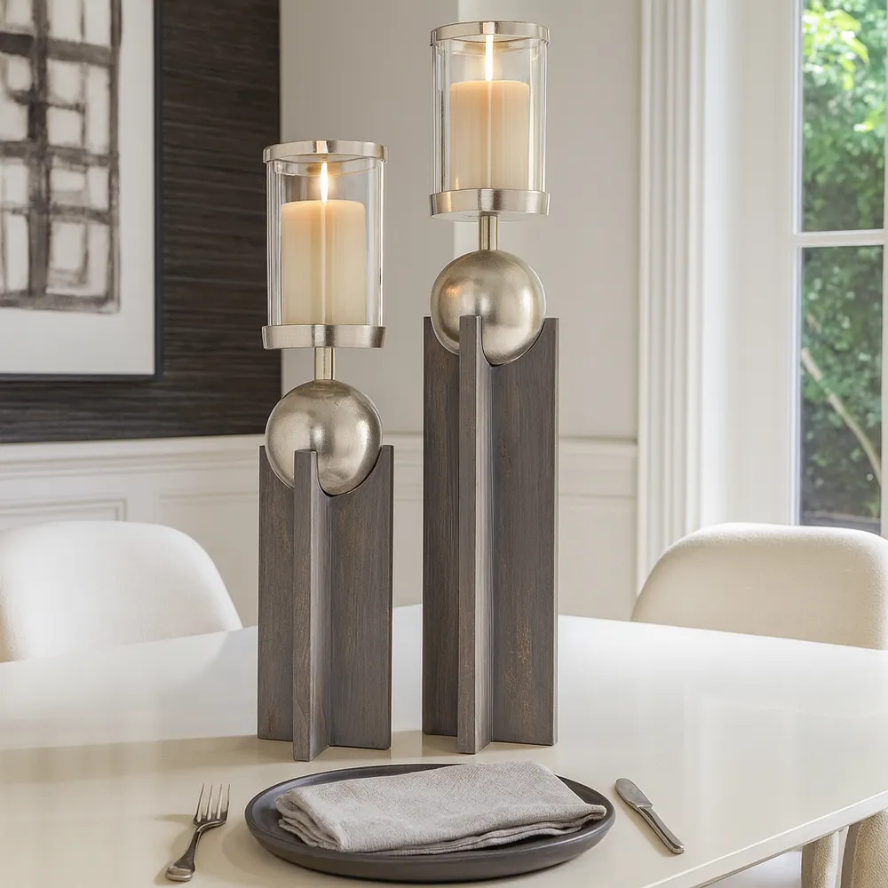 HAVENWORTH SET OF 2 GRAY CANDLE HOLDER 19 (IN)