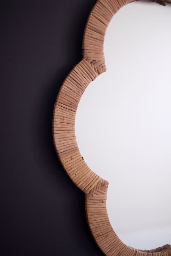 Cane Wrapped Flower Shaped Framed Mirror