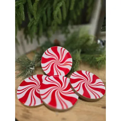 Peppermint Candy Coasters Set 4 4x4xin