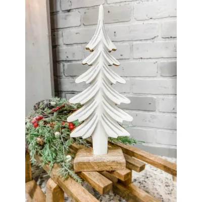 Wooden Tree w/ White & Gold Enamel 7x2x16in