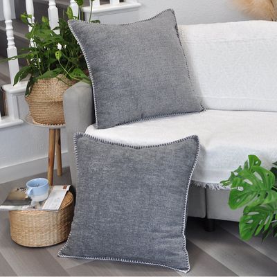Soft Chenille Throw Pillow Covers With Stitched Edge