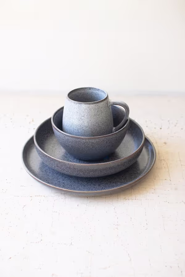Set of 3 Stonewash Ceramic Dinner Plate, Salad Plate and Bowl
