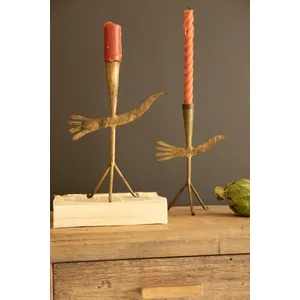 Set of 2 Forged-Iron Antique Gold Bird Taper Candle Holders 2