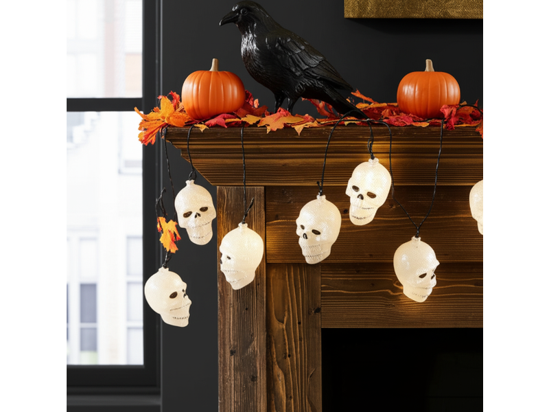 6ft Battery-Operated Glitter Skull LED String Lights 4