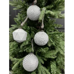 Gray & Silver Set of 4 Glass Ornaments 4in 1