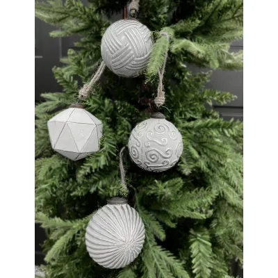 Gray & Silver Set of 4 Glass Ornaments 4in